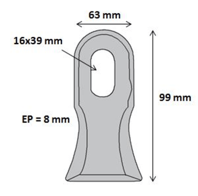 Pièces d'usure épareuse - Forges gorce - Couteau millenium 99 x 63 x 8 mm