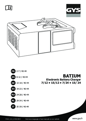Batteries et accessoires - Chargeurs - Chargeur électronique BATIUM 15 - 12